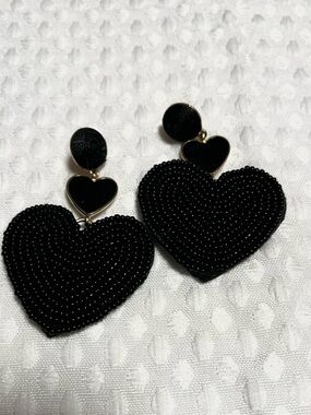 Chico's Black Beaded Heart Drop Earrings